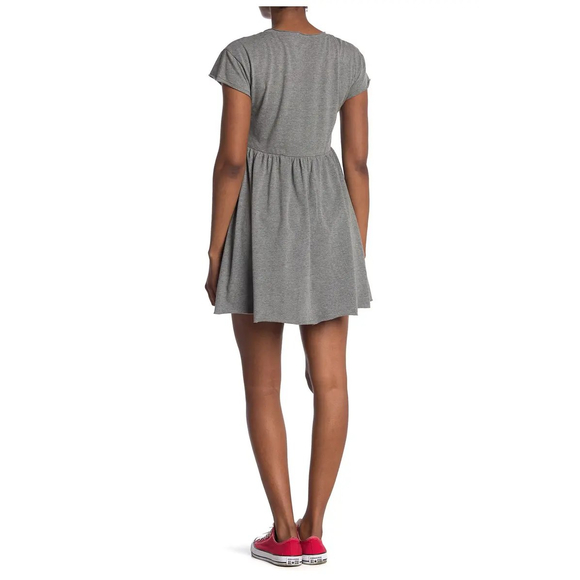 Abound NWT Short Cap Sleeve Raw Edge Crew Neck T Shirt Mini Dress Gray Small New - Picture 2 of 8
